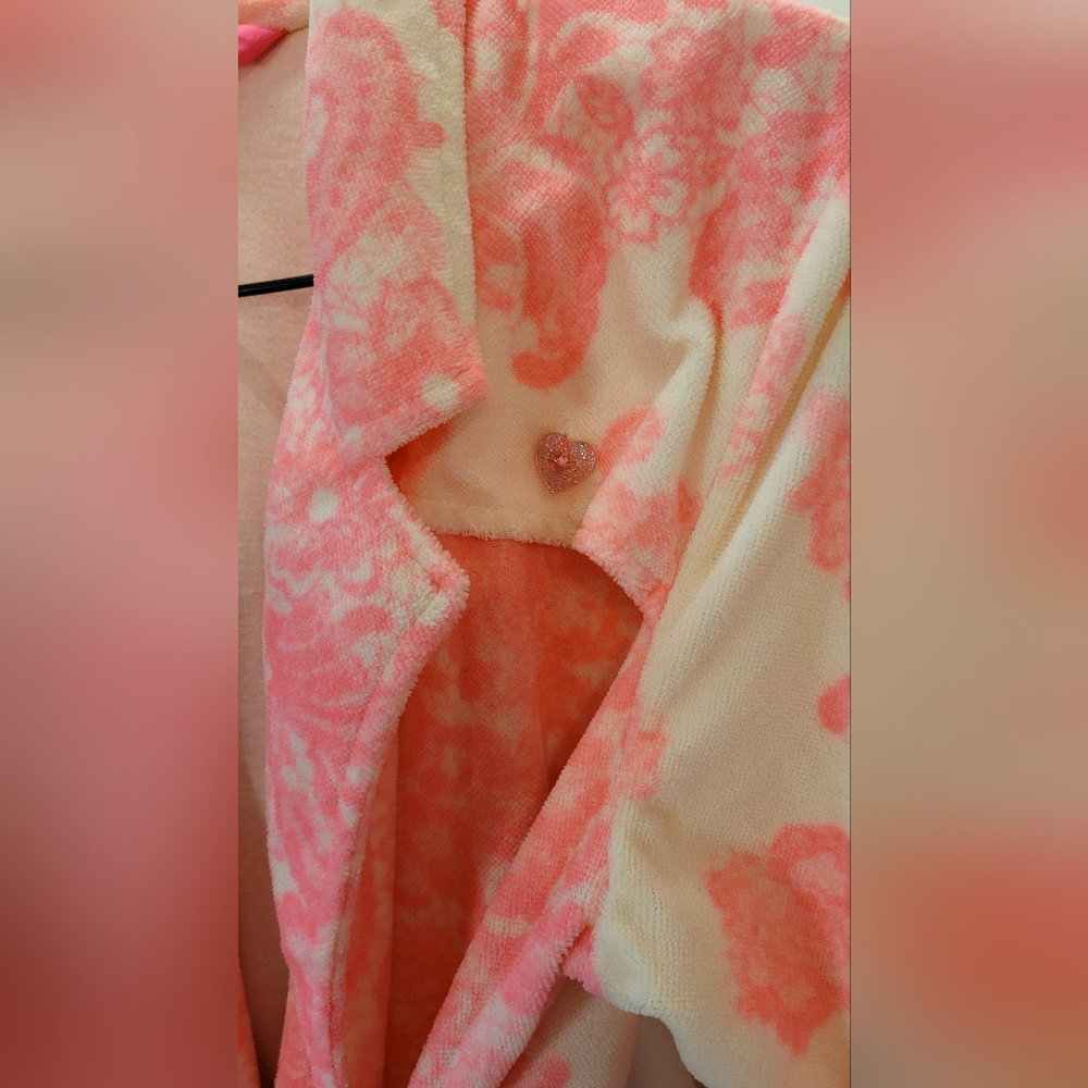 Betsey Johnson Robe Ribbon Bows Neon Pink Cream Floral Robe - Size M - Picture 6 of 9